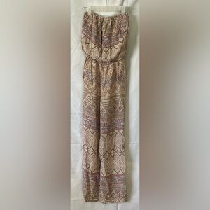 Boho Strapless Geometric Print Jumpsuit Wide Leg